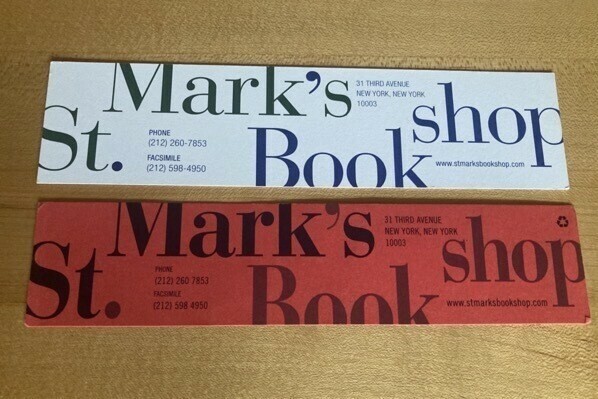 Two bookmarks from the late St Mark's in Manhattan