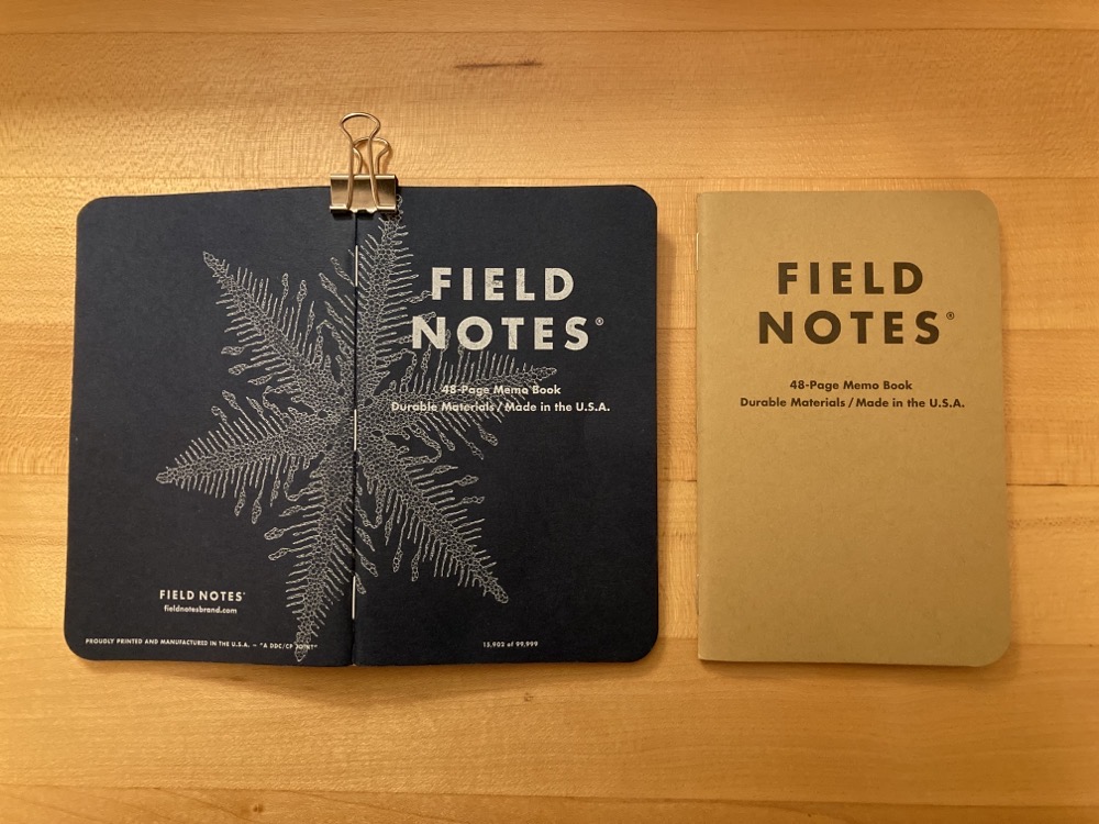 Two Field Notes memo books side by side: one used, one new