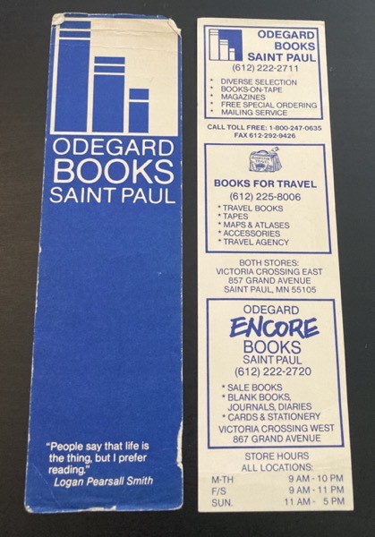 Two bookmarks from Odegard Books in St Paul