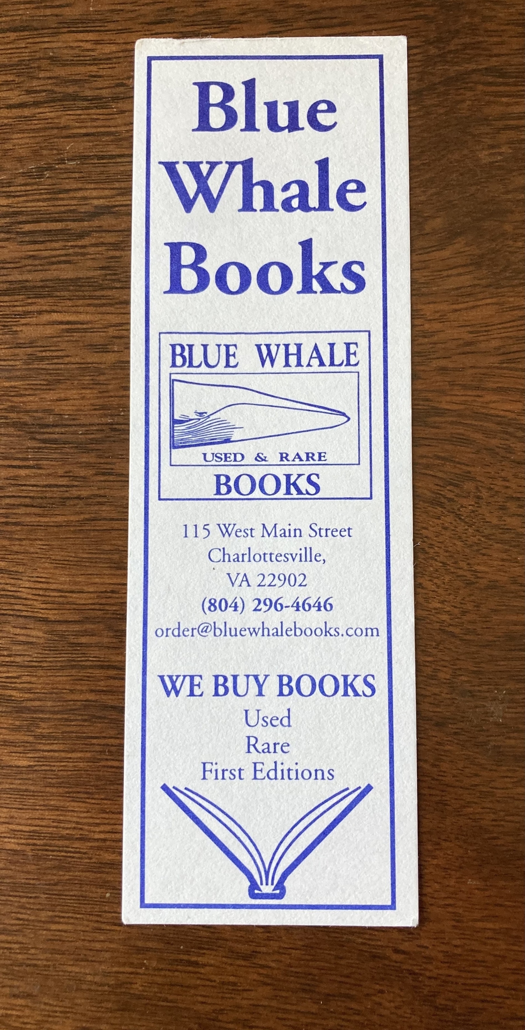 bookmark for Blue Whale Book in Charlottesville VA