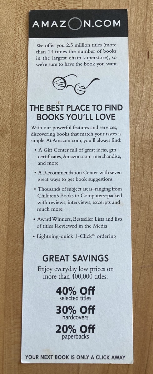 A bookmark from Amazon dot com