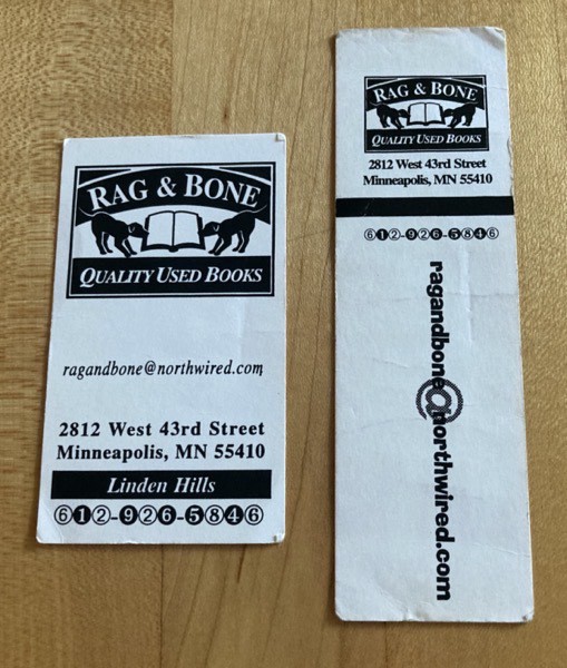 Bookmark and business card from Rag and Bone in Minneapolis