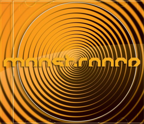 Album cover for the improv album Monstrance by Andy Partridge, Barry Andrews, and Martyn Barker, showing a series of orange and black ovals, as if looking down a deep well made of orange and black plastic, with the word Monstrance across the middle of the image in a typeface that seems almost deliberately designed to be virtually illegible.